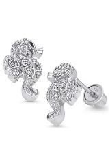 lovely sea horse cubic zirconia baby screw back baby earrings